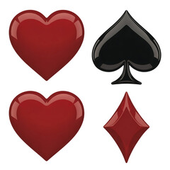 Obraz premium Red hearts and black spade diamond playing card icons isolated on transparent background