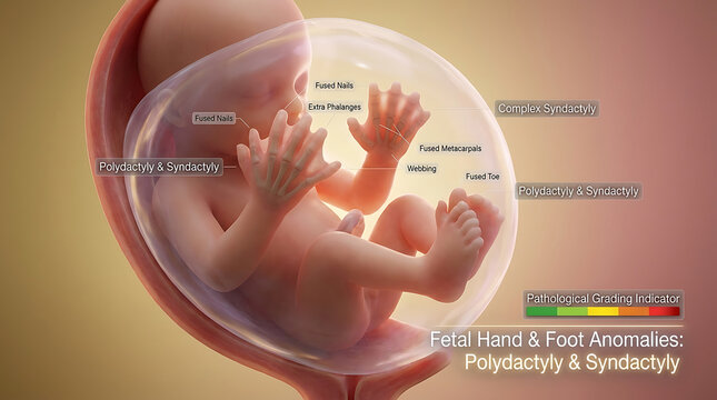 Transparent Severe Polydactyly and Syndactyly with Extra Digits Fused Fingers Toes Abnormal Phalanges Metacarpals Metatarsals Nail Anomalies Webbing Pathology