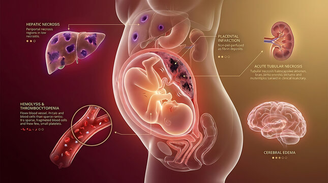 Transparent HELLP Syndrome with Hepatic Periportal Necrosis Hemolytic Thrombocytopenia Placental Infarction Maternal Multi-Organ Failure Emergency Obstetric Visualization
