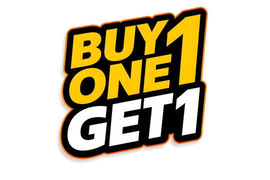 Buy one get one free bold yellow 3D sale promotion banner with bold black text for retail marketing