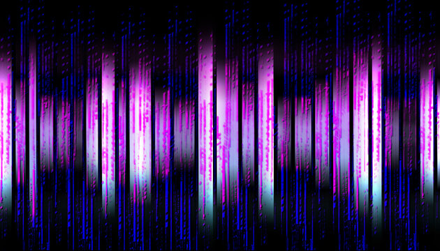 Visualiseur d'onde sonore violette, equalizer audio num&eacute;rique abstrait sur fond noir