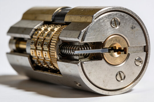 Pin tumbler lock cut open showing pins springs and shear line