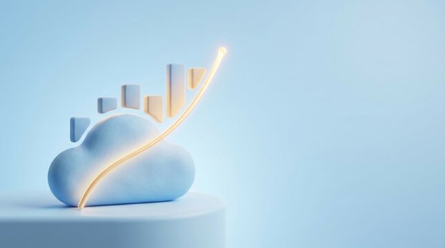 Business Growth Forecasting and Market Expansion, Cloud computing concept with rising graph on a blue background.
