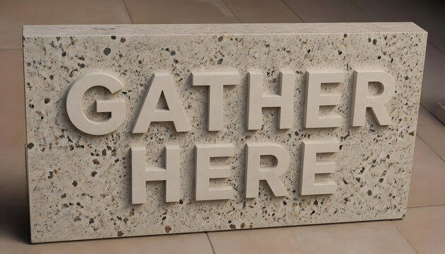 3D Lettering Gather Here Sign Made of Terrazzo Stone