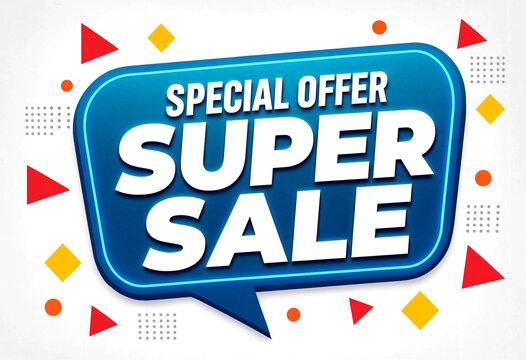 Bright and colorful special offer super sale graphic design with bold text and geometric shapes