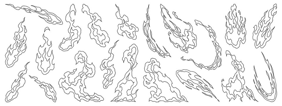 Fire line drawings isolated on a transparent background