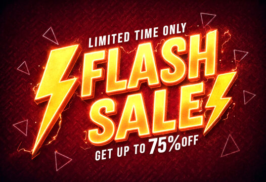 Bright and eyecatching flash sale banner design with lightning bolts and bold text advertising discounts