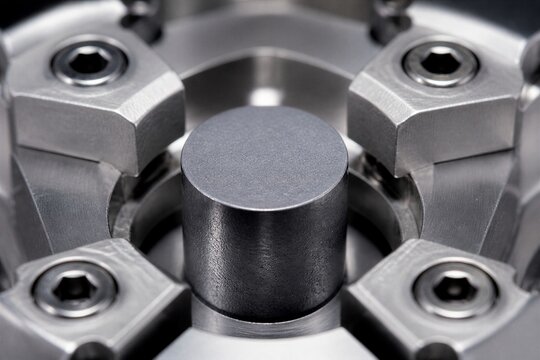 Cylindrical metal component held in precision fixture