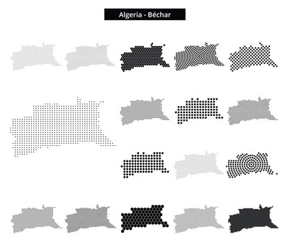 Map of Algeria region B&eacute;char in various dots pattern designs