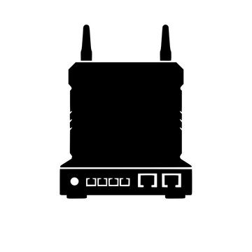 Black wireless internet router icon isolated on white background 