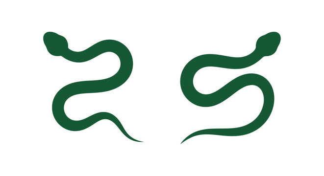 Two green snake silhouettes against a white background