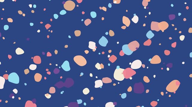 Colorful terrazzo pattern moving on a dark blue background. 4K Video
