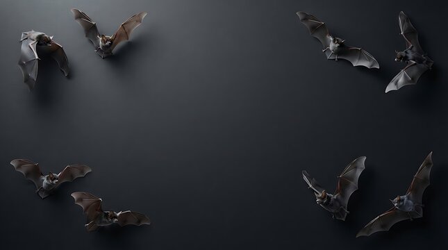 Top view of scattered black mechanical parts arranged as a frame on a dark grey background
