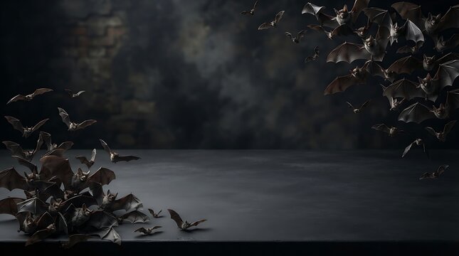 Empty dark studio stage with decorative foliage for product display or luxury background presentation
