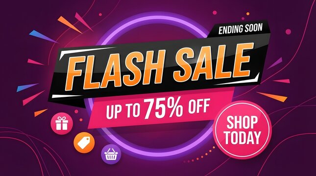 Flash sale banner featuring seventy five percent off discount with ending soon text overlay
