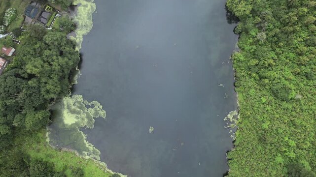 4K drone aerial view of Yala Provincial Park in Jujuy, Argentina. Misty mountain lakes surrounded by lush Yungas forests and dense green vegetation in a spectacular Andean landscape.