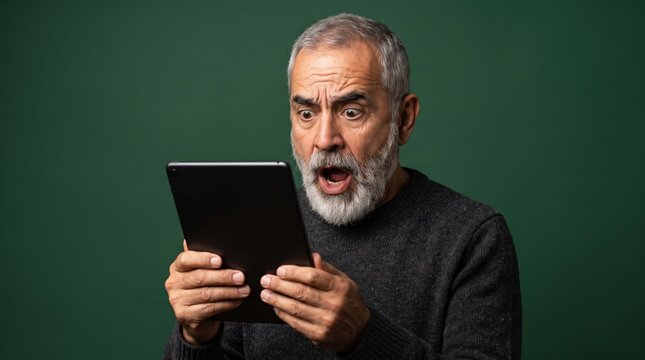 Senior man reacting with absolute shock to unexpected news on his digital tablet