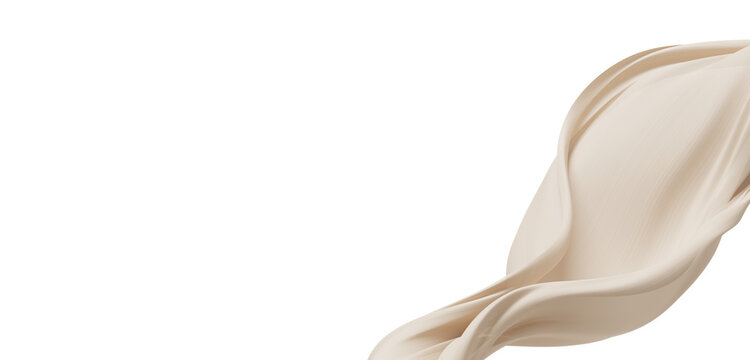 Beige sheer chiffon fabric flowing on transparent background with copy space design for cosmetic product display 3D render
