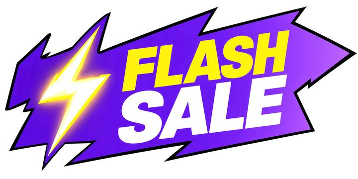Bright flash sale banner with lightning bolt and bold text design isolated illustration