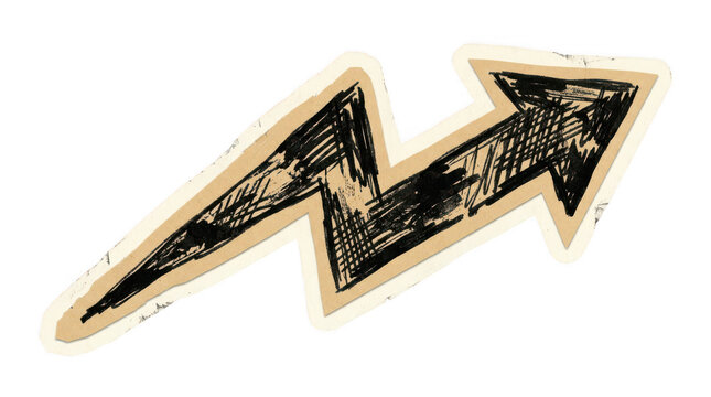 Vintage hand-drawn arrow sticker, grunge black ink pointer, retro aesthetic directional sign for creative design projects isolated on Transparent Background
