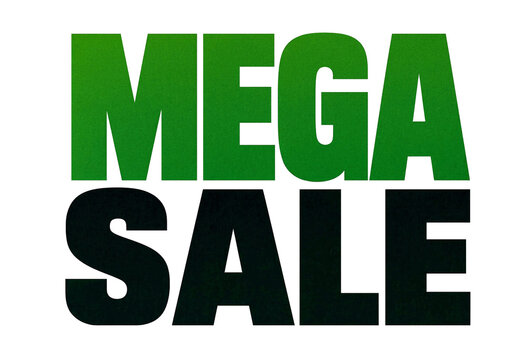 Bright green and black mega sale text design isolated for promotions and discounts