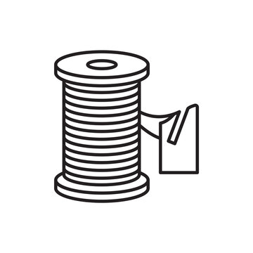 Minimalist line art icon of a thread spool mounted on a holder with a built-in cutter.