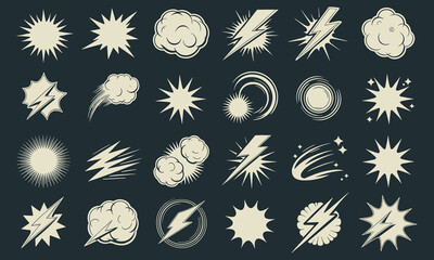 Abstract comic effect elements collection graphic symbols on a dark background vector © Mofajjol