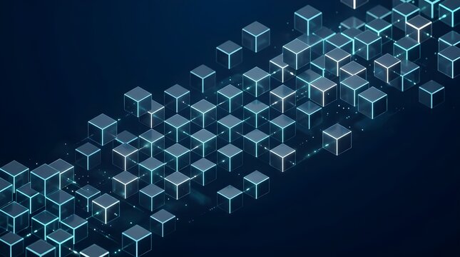 Isometric 3D Blue Cubes Dynamic Diagonal Composition Background.