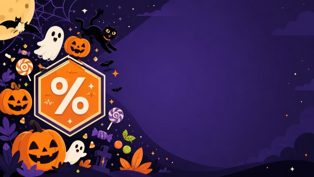 Bold halloween sale banner flat vector with center-right copy space