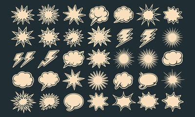 Vintage cartoon burst and speech bubble collection on dark background for creative art © Mofajjol
