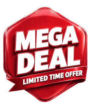 Bright red limited time mega deal sale banner with bold text isolated