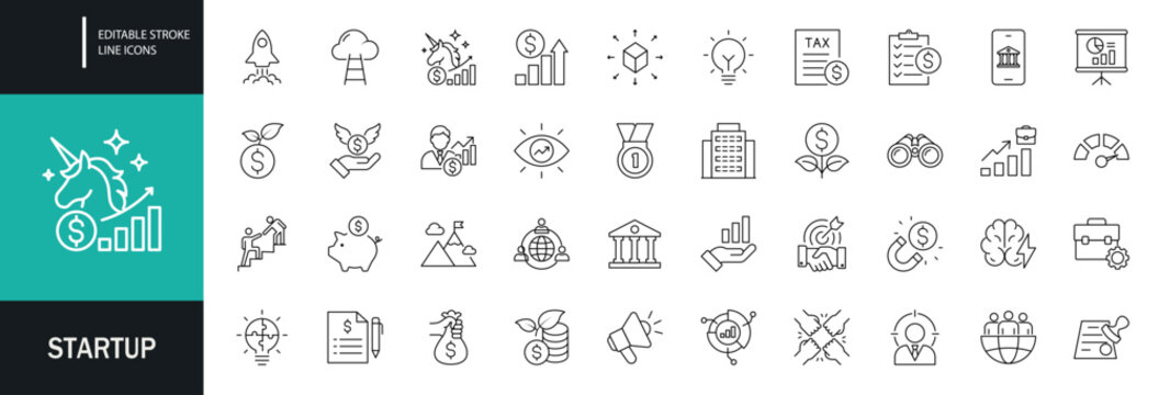 Startup icon set. Editable line icons. Vector illustration.