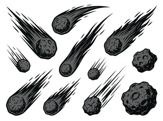 Science Drawing Meteorites in Motion with Fiery Trails © MotionMint
