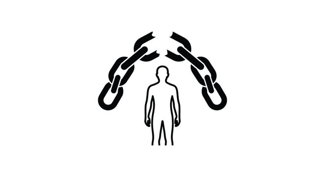 Broken chain silhouette with human figure a graphic representation