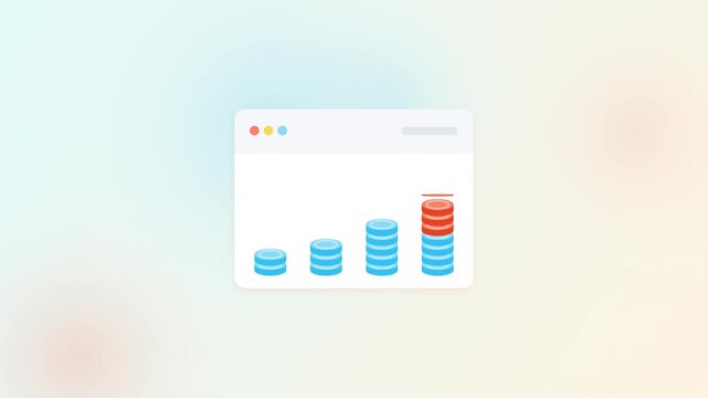 Financial Analysis Data Showing Business Growth Through Increasing Stacked Coins and an Upward Trend Line Within a Browser Interface Symbolizing Revenue Success