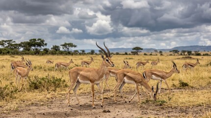 Fototapeta premium Group of gazelle standing in african savanna