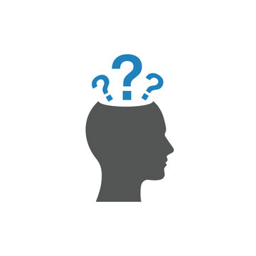 Human head silhouette with question marks a conceptual icon