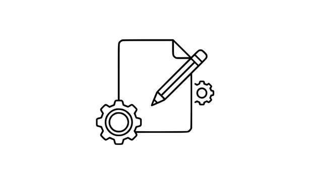 Document editing and customization icon with gear and pencil for configuration settings vector