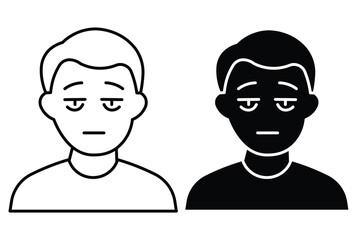 Fototapeta premium Minimalist icon set showing a tired young man, available in both outline and solid black versions.