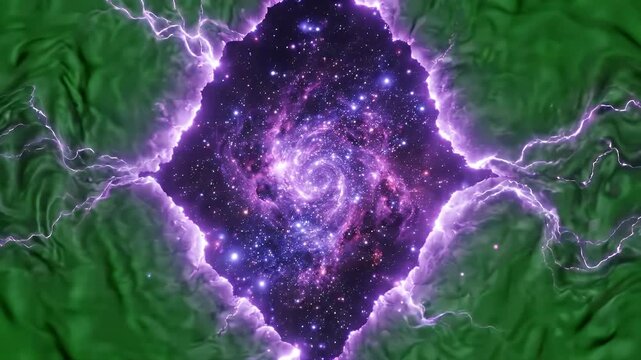 Sci-fi Portal Opening to Purple Galaxy on Green Screen