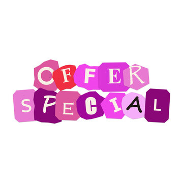 Offer special pink ransom note style typography lettering as transparent object