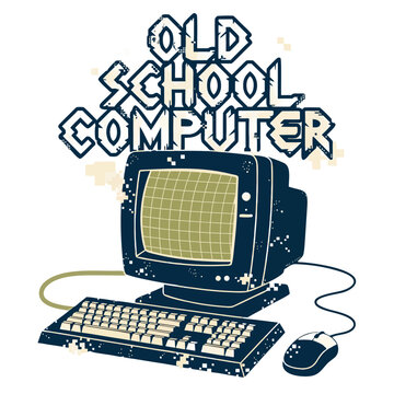 Vintage 1990s computer and modem illustration representing early internet culture