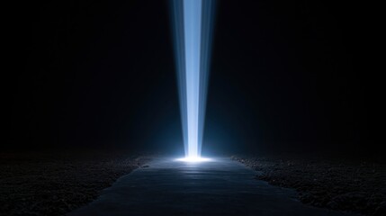 Fototapeta premium The Beacon Rising: A Vertical Blue Beam Illuminating A Desolate Night Landscape