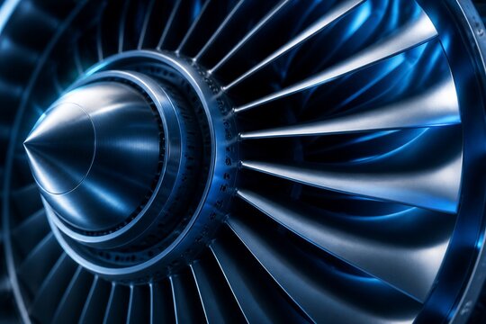 Jet engine turbine blades rotating inside aircraft inlet