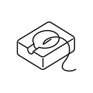 Minimalist line art icon of a thread waxing block with a guiding slot for wax coating.