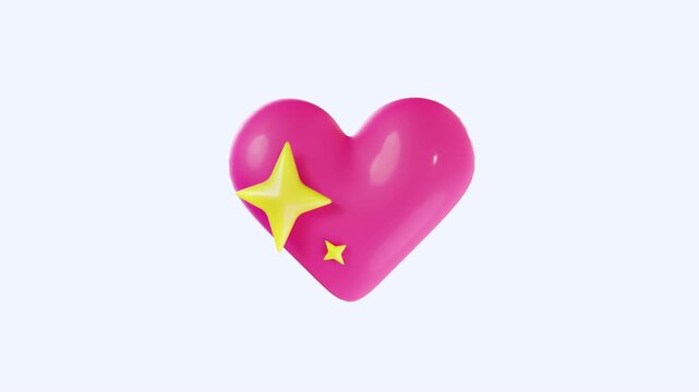 set 3d render of sparkling heart, heart flame, heart with arrow and growing heart icon animation with  greenscreen background