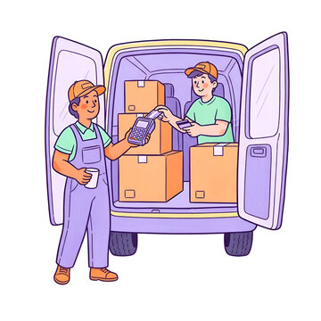 E-commerce delivery service with courier accepting digital payment