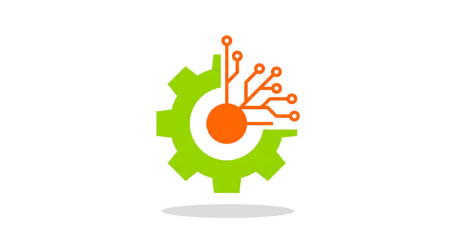 Vector illustration of cog wth electronic circuit. Symbol of digital transformation. Icon of modernization technology. Concept of technology
