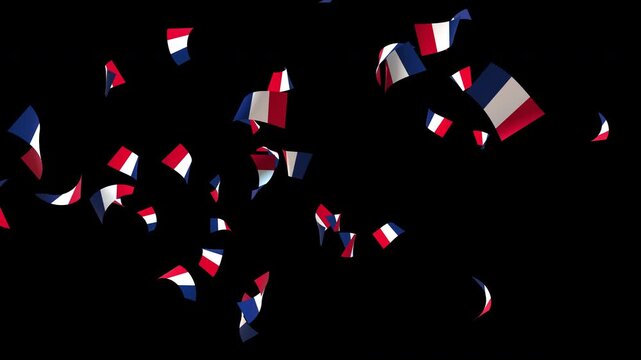 France flag with confetti explosion and falling particles on transparent background