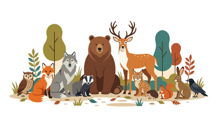 Fototapeta premium Woodland Animals Forest Vector Illustration